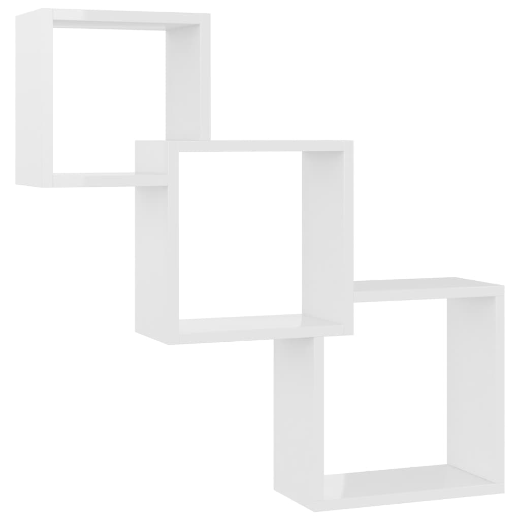 Cube Wall Shelves High Gloss White Chipboard