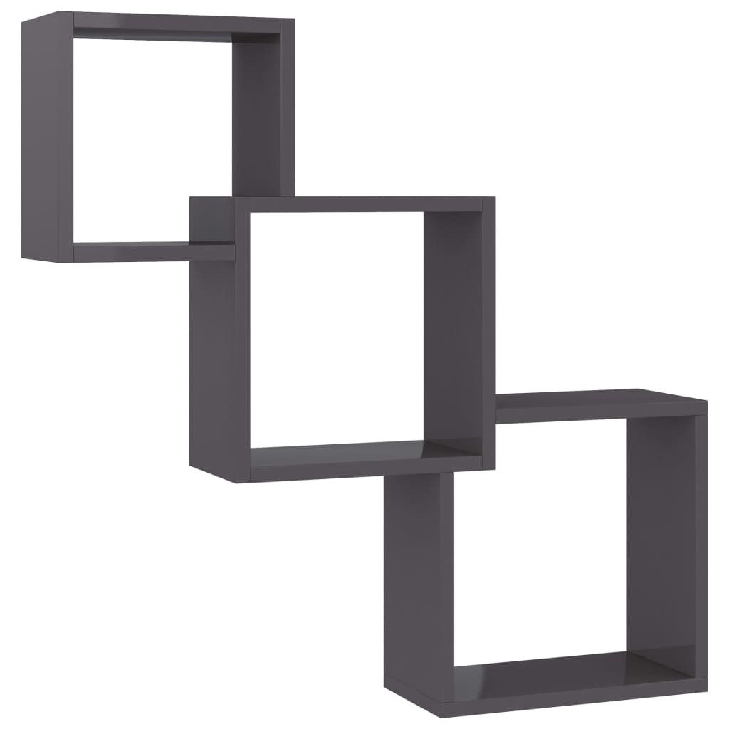 Cube Wall Shelves High Gloss Grey Chipboard