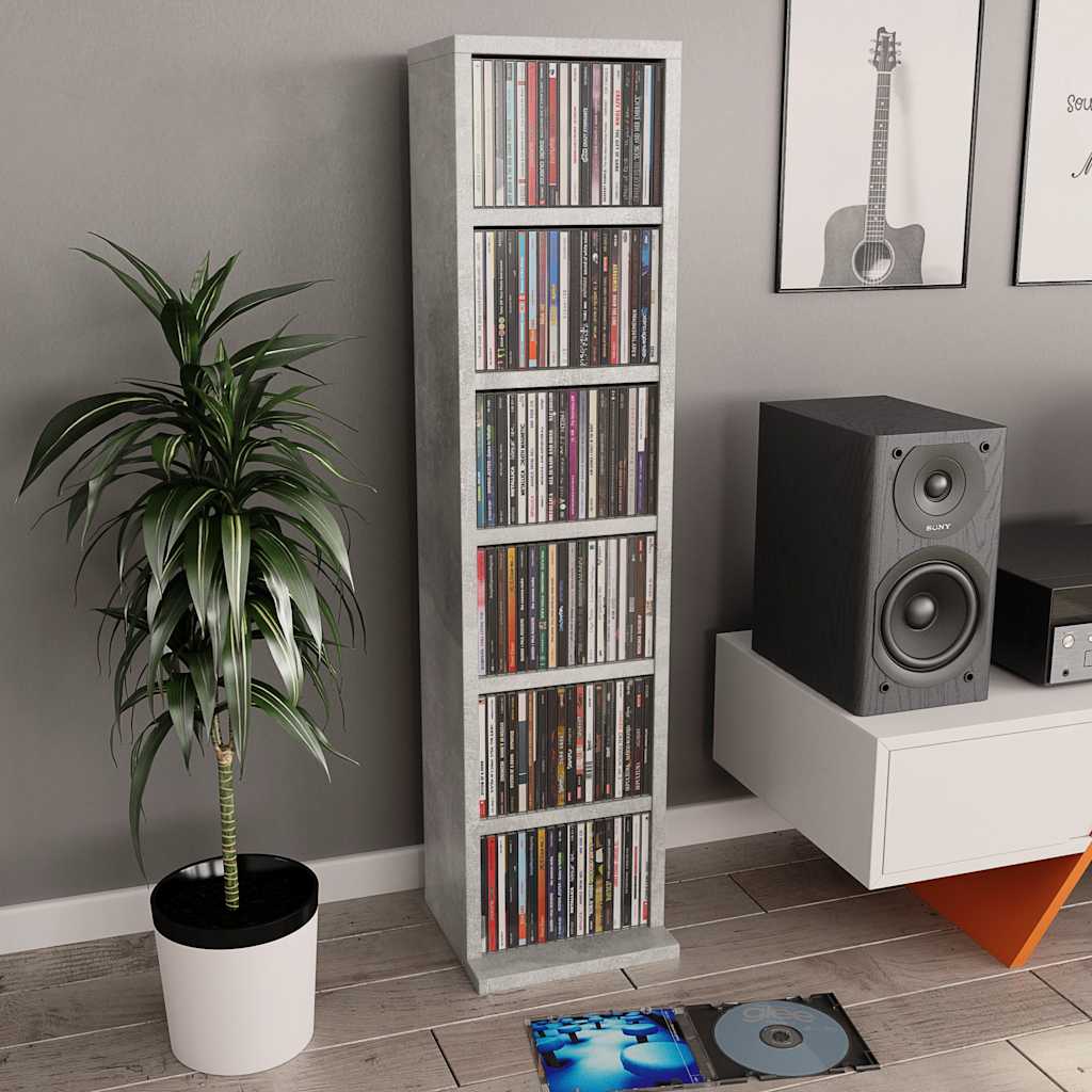 CD Storage Cabinet Concrete Grey Chipboard Media Organizer