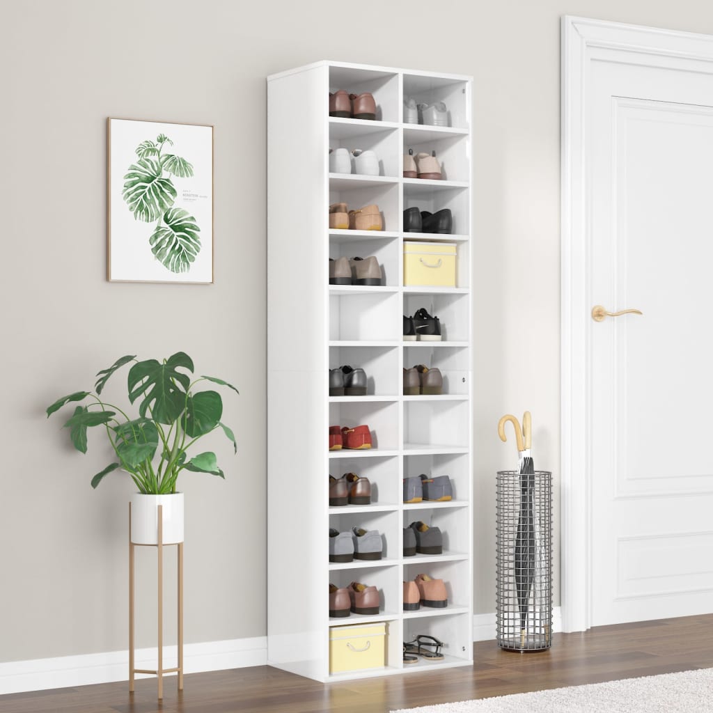 Shoe Cabinet High Gloss White - Chipboard