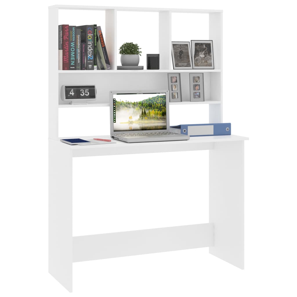 Desk with Shelves White Chipboard