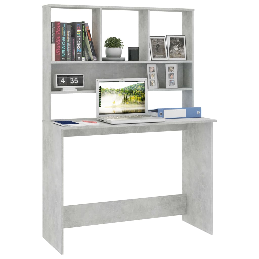 Desk with Shelves Concrete Grey Chipboard
