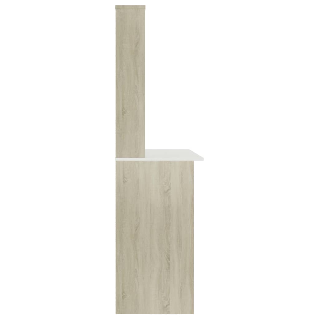 Desk with Shelves White and Sonoma Oak Chipboard