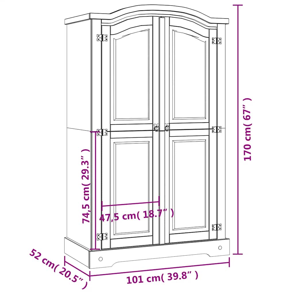 Mexican Pine 2 Door Wardrobe Rustic White | Simpledeals