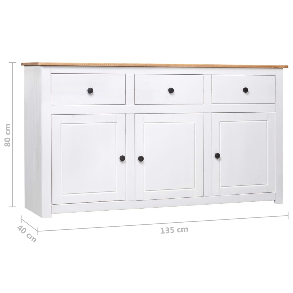 White Solid Pine Sideboard 3 Drawers 135cm | Simpledeals