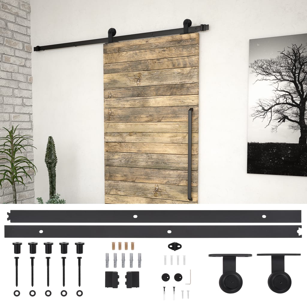Sliding Door Hardware Kit 183cm Steel Black | Simpledeals