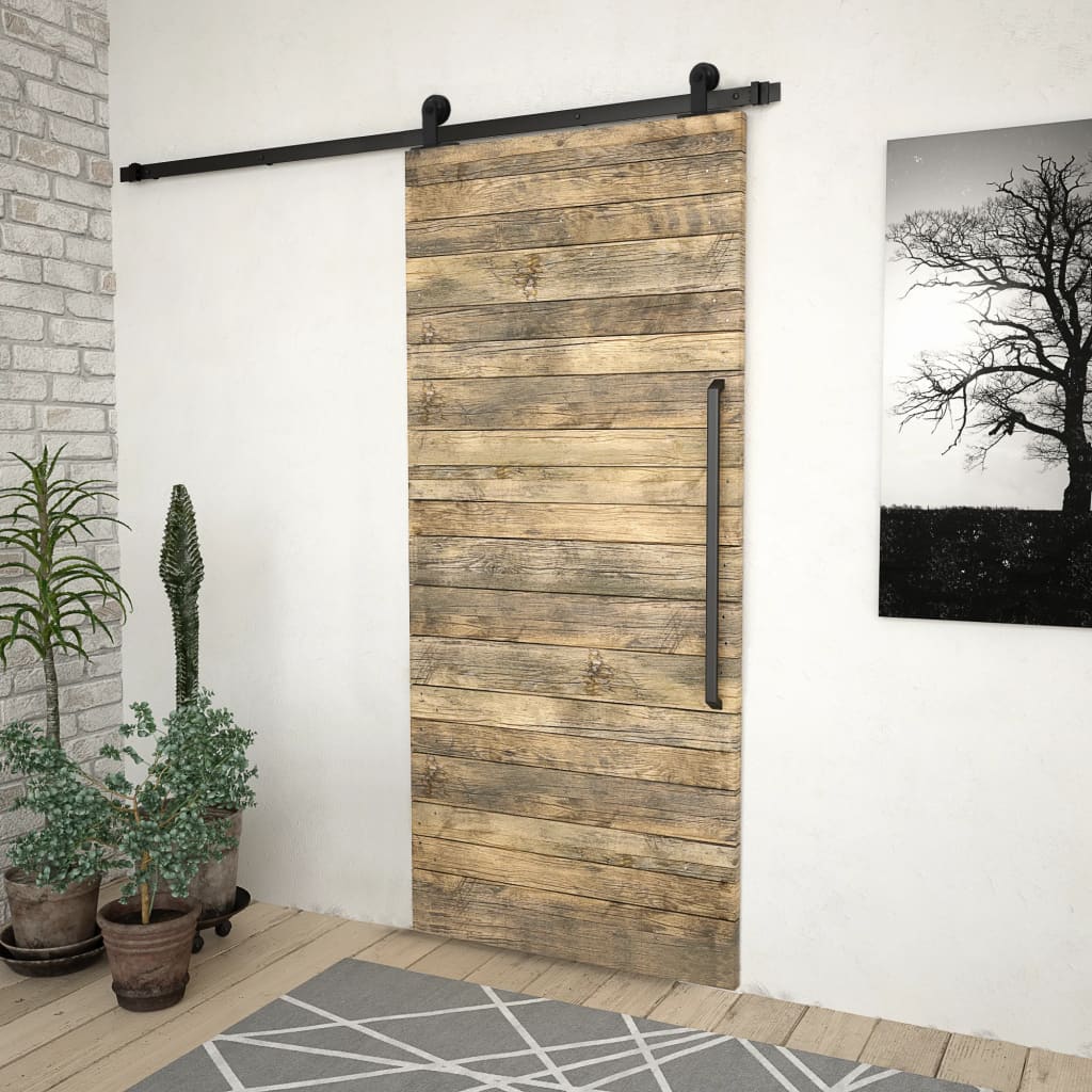 Sliding Barn Door Hardware Kit 200cm Steel Black | Simpledeals