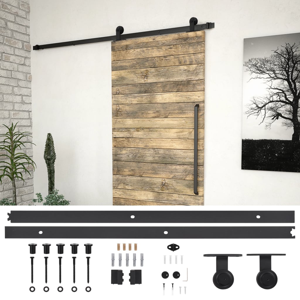 Sliding Barn Door Hardware Kit 200cm Steel Black | Simpledeals