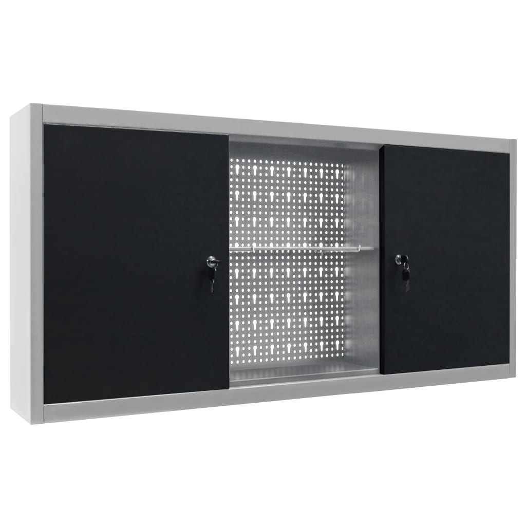 Grey colour - Wall Mounted Tool Cabinet Industrial Style Metal Grey and Black
