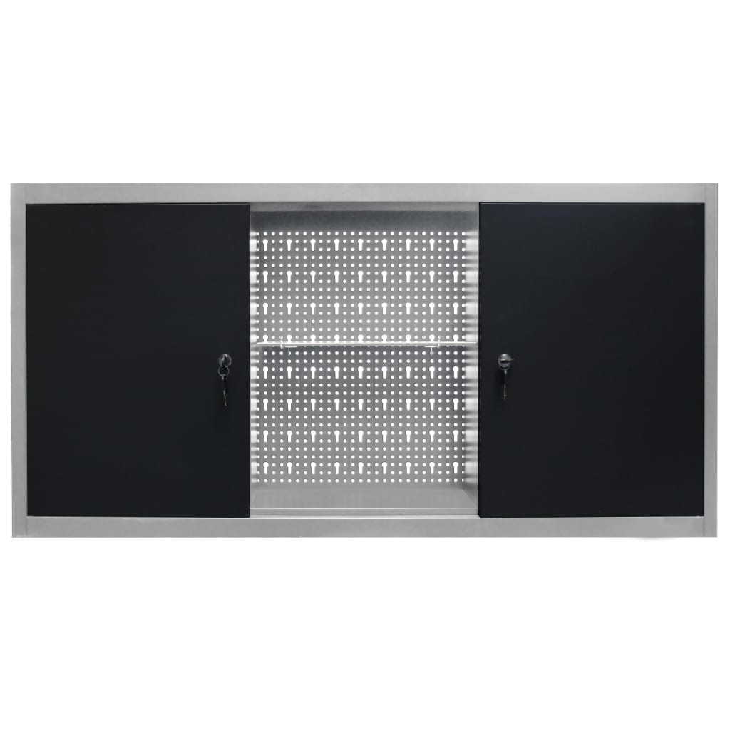 Wall Mounted Tool Cabinet Industrial Style Metal Grey and Black | Metal finish