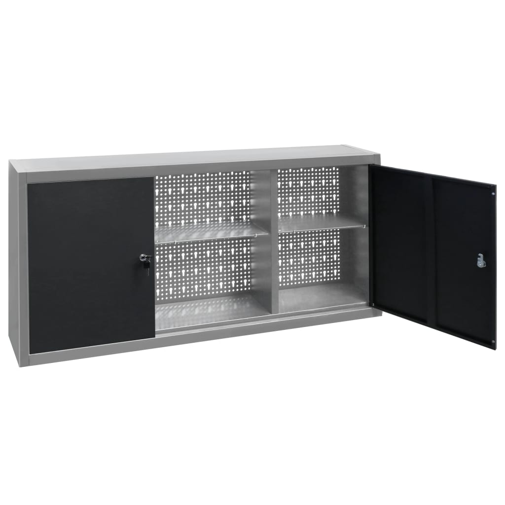 Tool Cabinets - Wall Mounted Tool Cabinet Industrial Style Metal Grey and Black