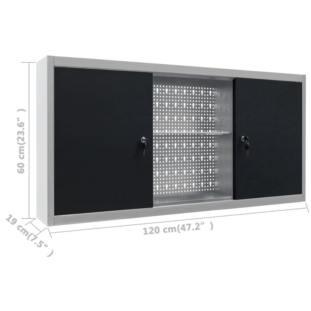 Wall Mounted Tool Cabinet Industrial Style Metal Grey and Black, Grey colour