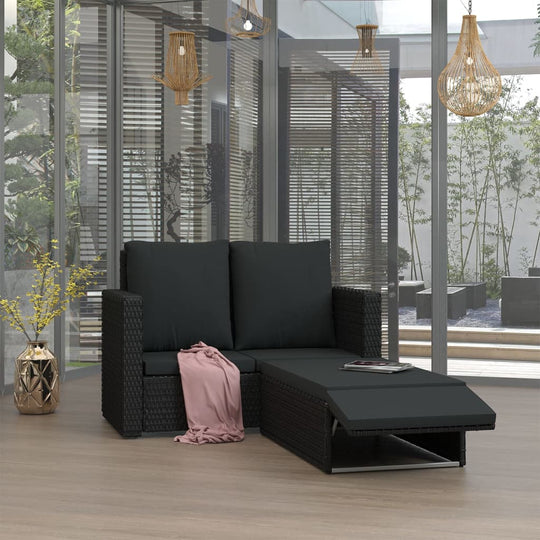 2 Piece Garden Lounge Set with Cushions Poly Rattan Black, Outdoor Furniture Sets