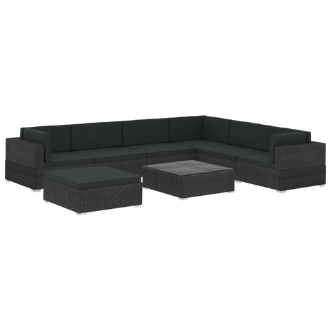 8 Piece Garden Lounge Set with Cushions Poly Rattan Black