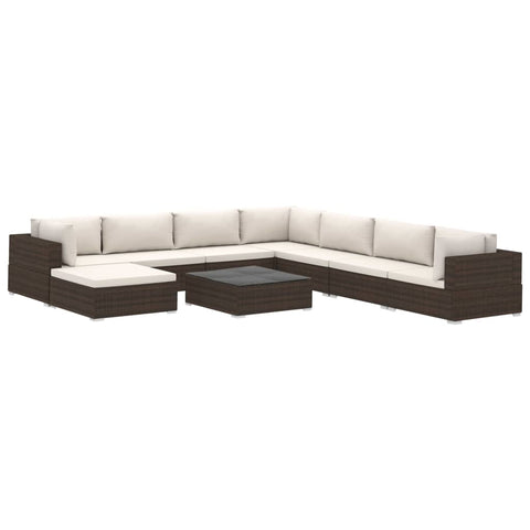 9 Piece Garden Lounge Set with Cushions Poly Rattan Brown
