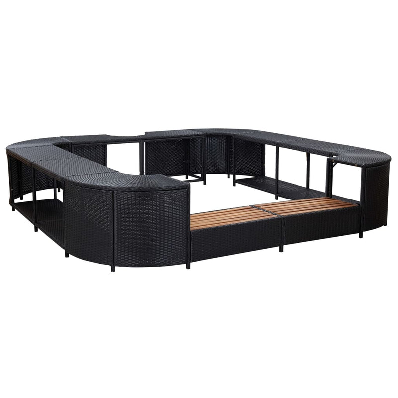 Square Spa Surround Poly Rattan Acacia Steps