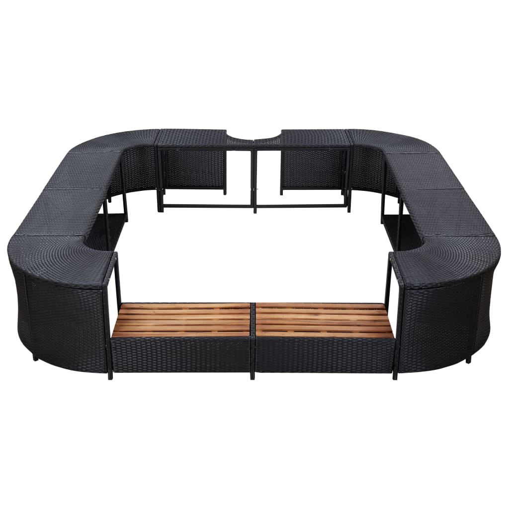 Square Spa Surround Poly Rattan Acacia Steps | Simpledeals