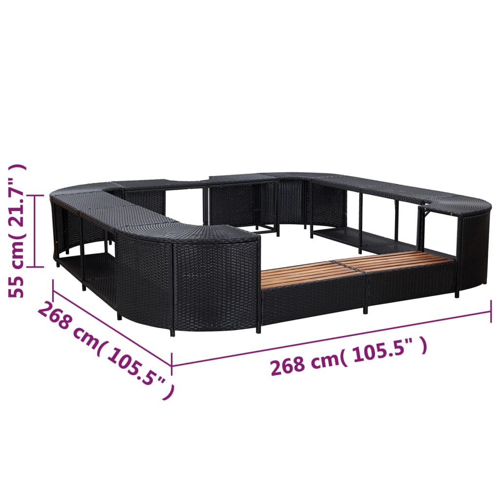 Square Spa Surround Poly Rattan Acacia Steps | Simpledeals