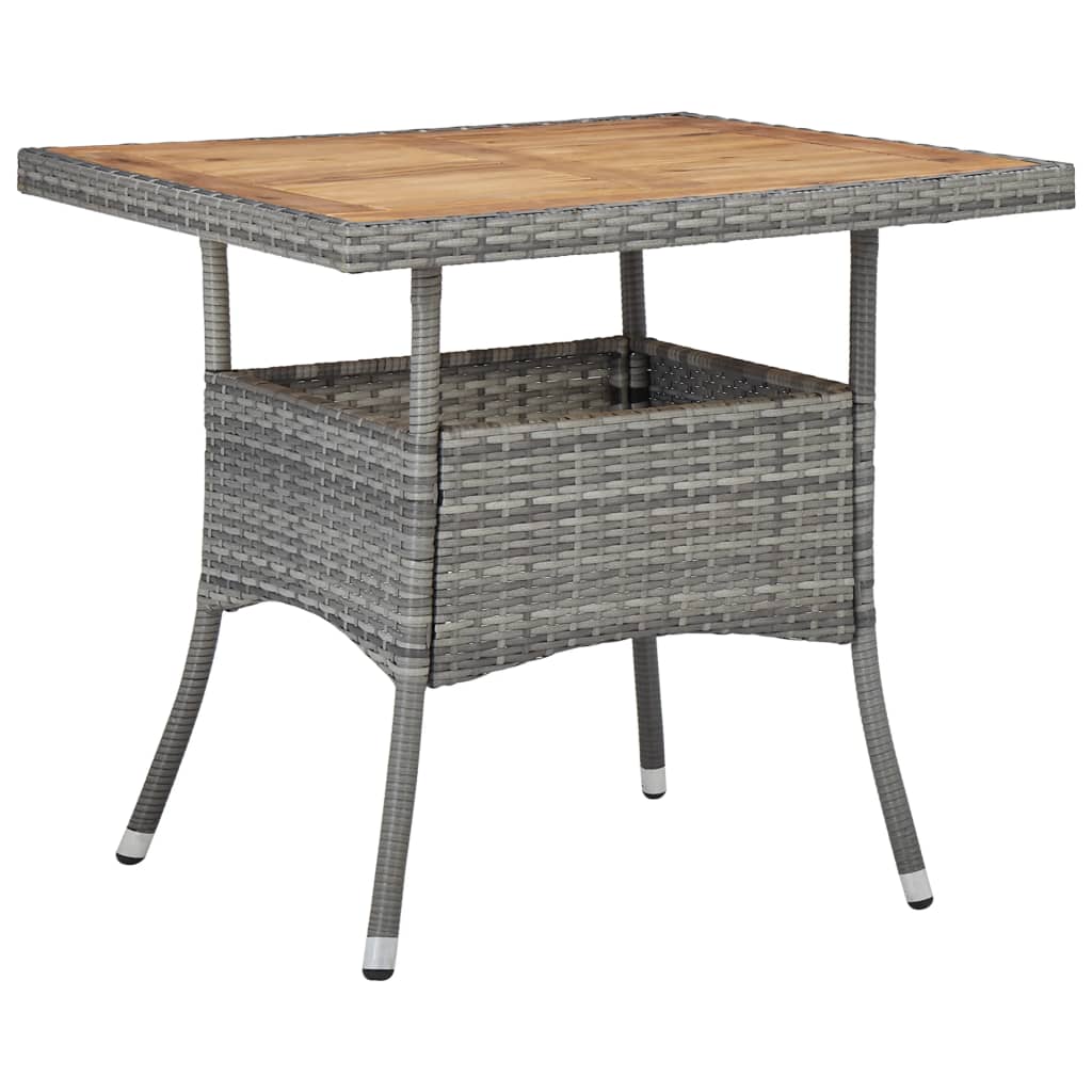 Outdoor Dining Table Grey Poly Rattan and Solid Acacia Wood - Outdoor Tables