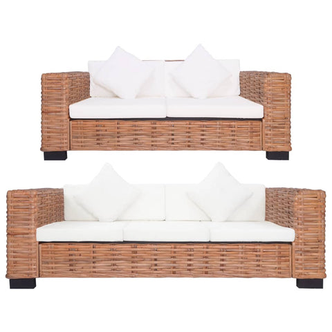 2 Piece Sofa Set with Cushions Natural Rattan