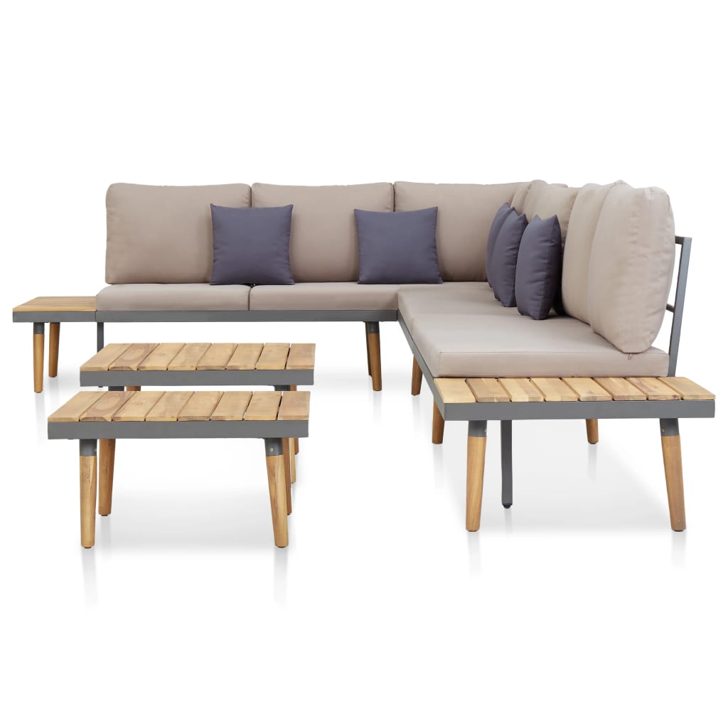 5 Piece Garden Lounge Set with Cushions Solid Acacia Wood Brown