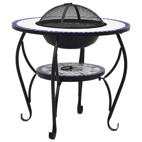Mosaic Fire Pit Table Blue and White 68 cm Ceramic