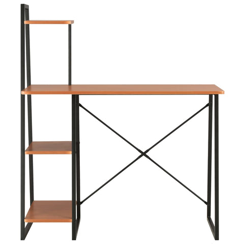 Desk with Shelving Unit Black and Brown