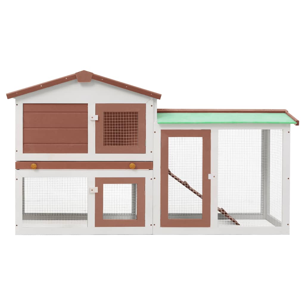 Outdoor Large Rabbit Hutch Brown and White Wood