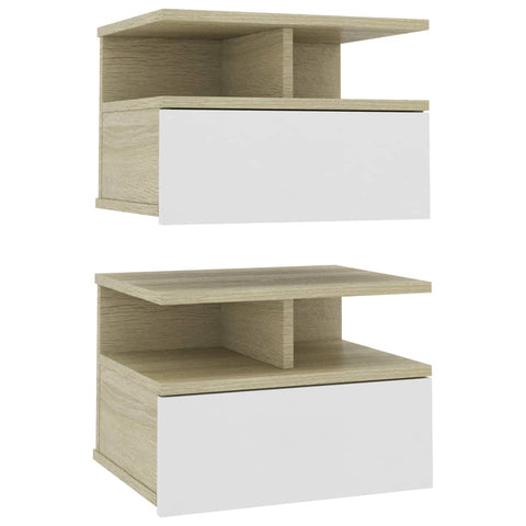 Floating Nightstands 2 pcs White and Sonoma Oak Chipboard