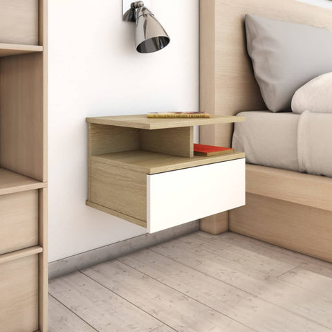 Floating Nightstands 2 pcs White and Sonoma Oak Chipboard