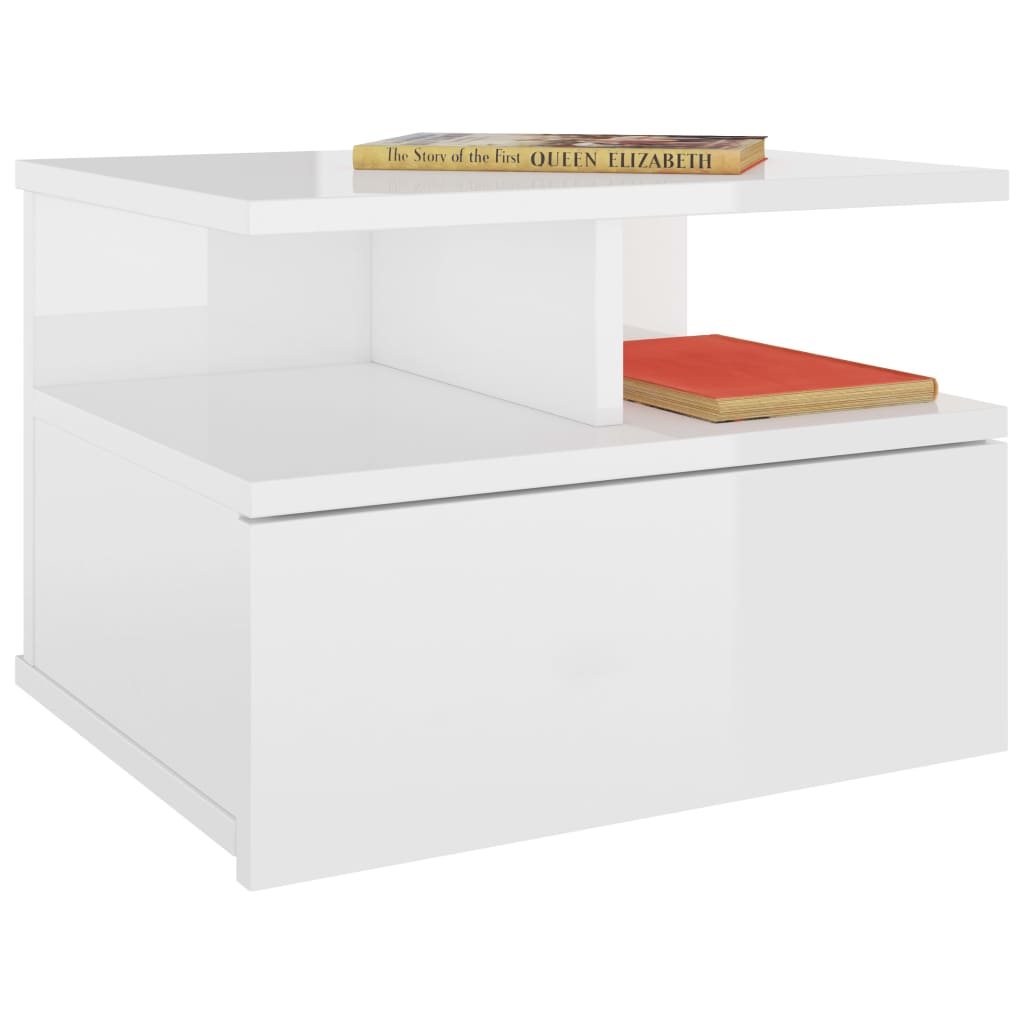 Floating Nightstands 2 pcs High Gloss White Chipboard