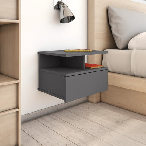 Floating Nightstands 2 pcs High Gloss Grey -Chipboard