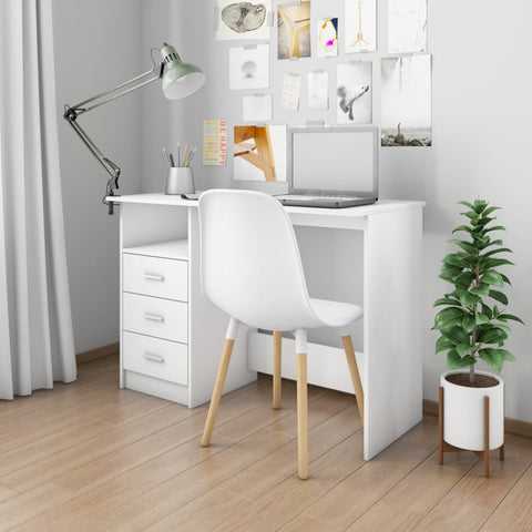 Desk with Drawers White Chipboard