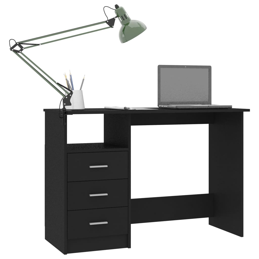Desk with Drawers Black  Chipboard