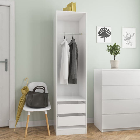 Wardrobe with Drawers High Gloss White Chipboard