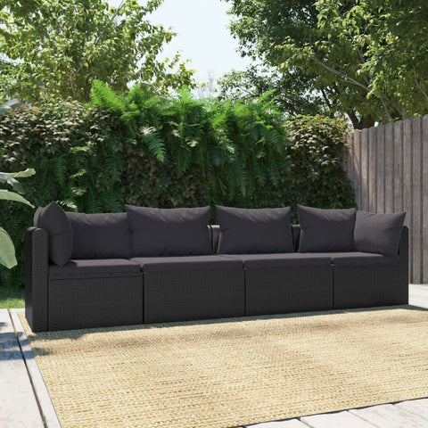 4 Piece Garden Sofa Set with Cushions Poly Rattan Black