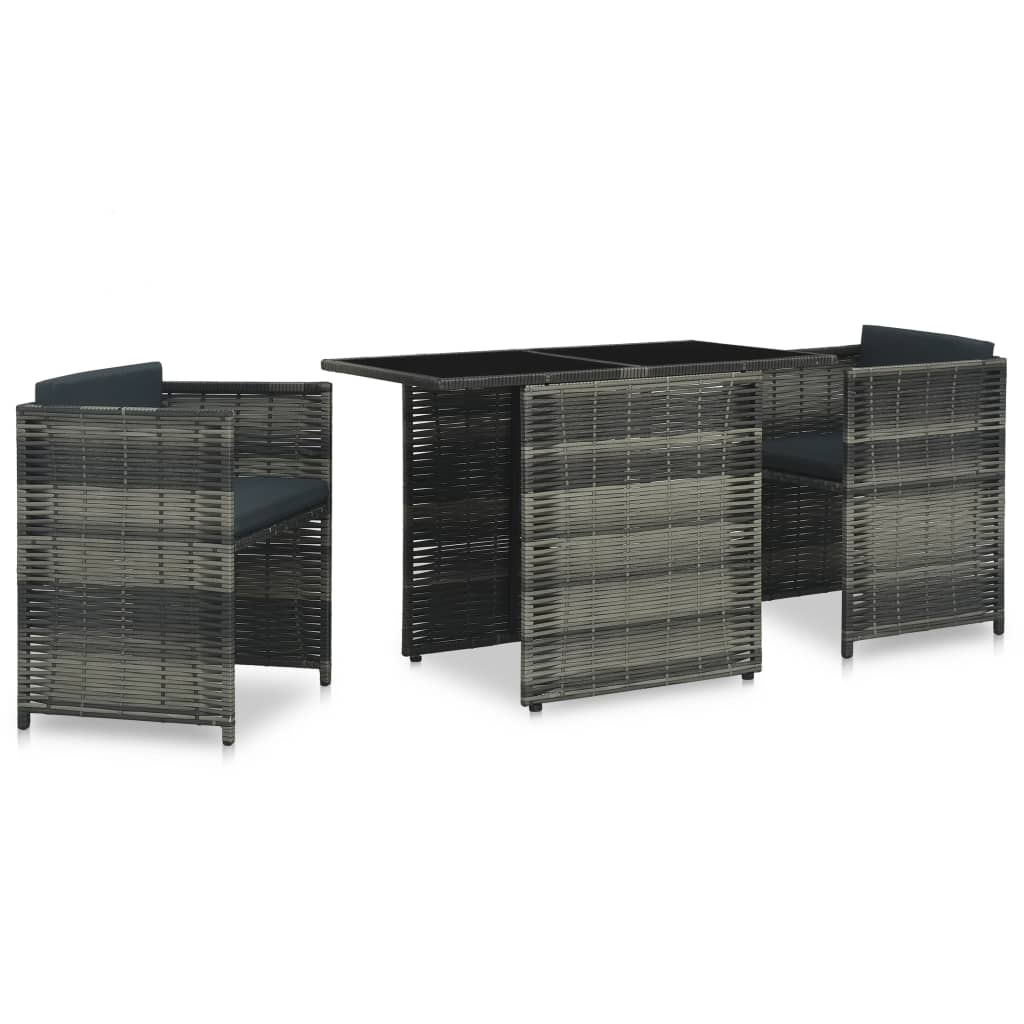 3 Piece Bistro Set with Cushions Poly Rattan Grey