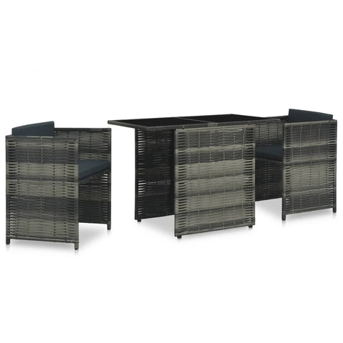 3 Piece Bistro Set with Cushions Poly Rattan Grey
