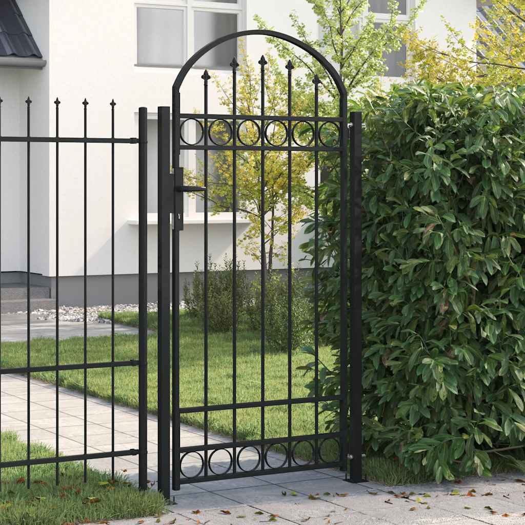 Arched Steel Fence Gate Black 105x170cm | Simpledeals