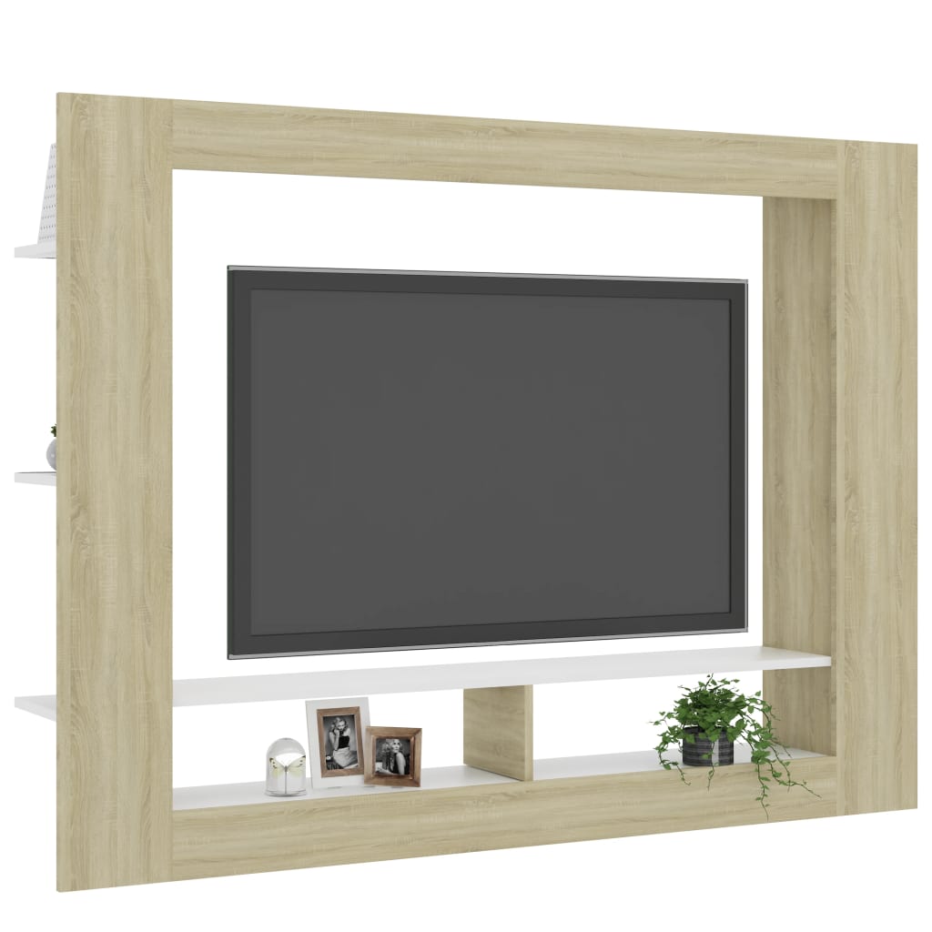 TV Cabinet White and  Sonoma Oak Chipboard