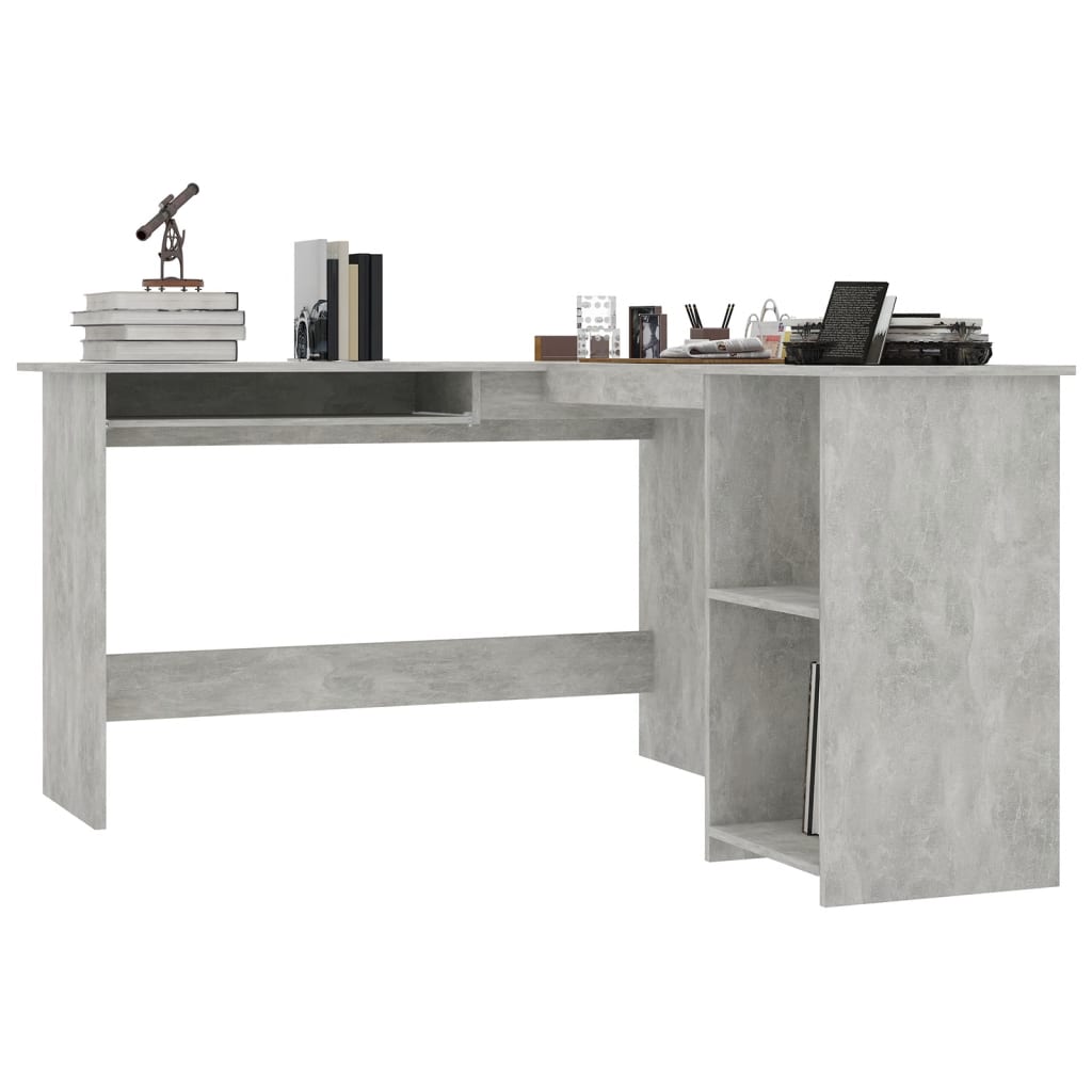 L-Shaped Corner Desk Concrete Grey  Chipboard