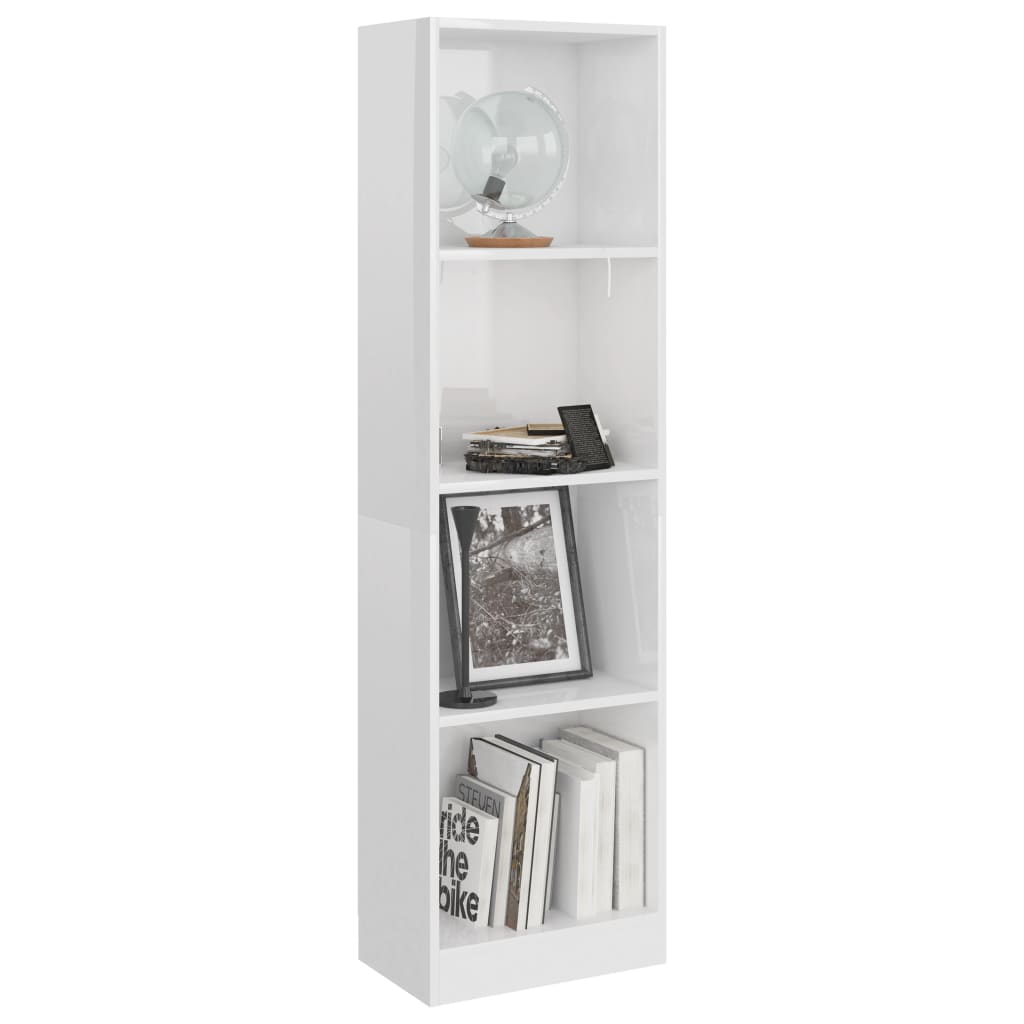 4-Tier Book Cabinet High Gloss White  Chipboard