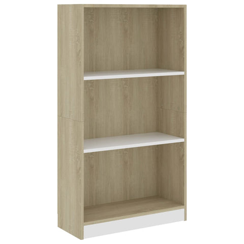 3-Tier Book Cabinet White and Sonoma Oak, Chipboard