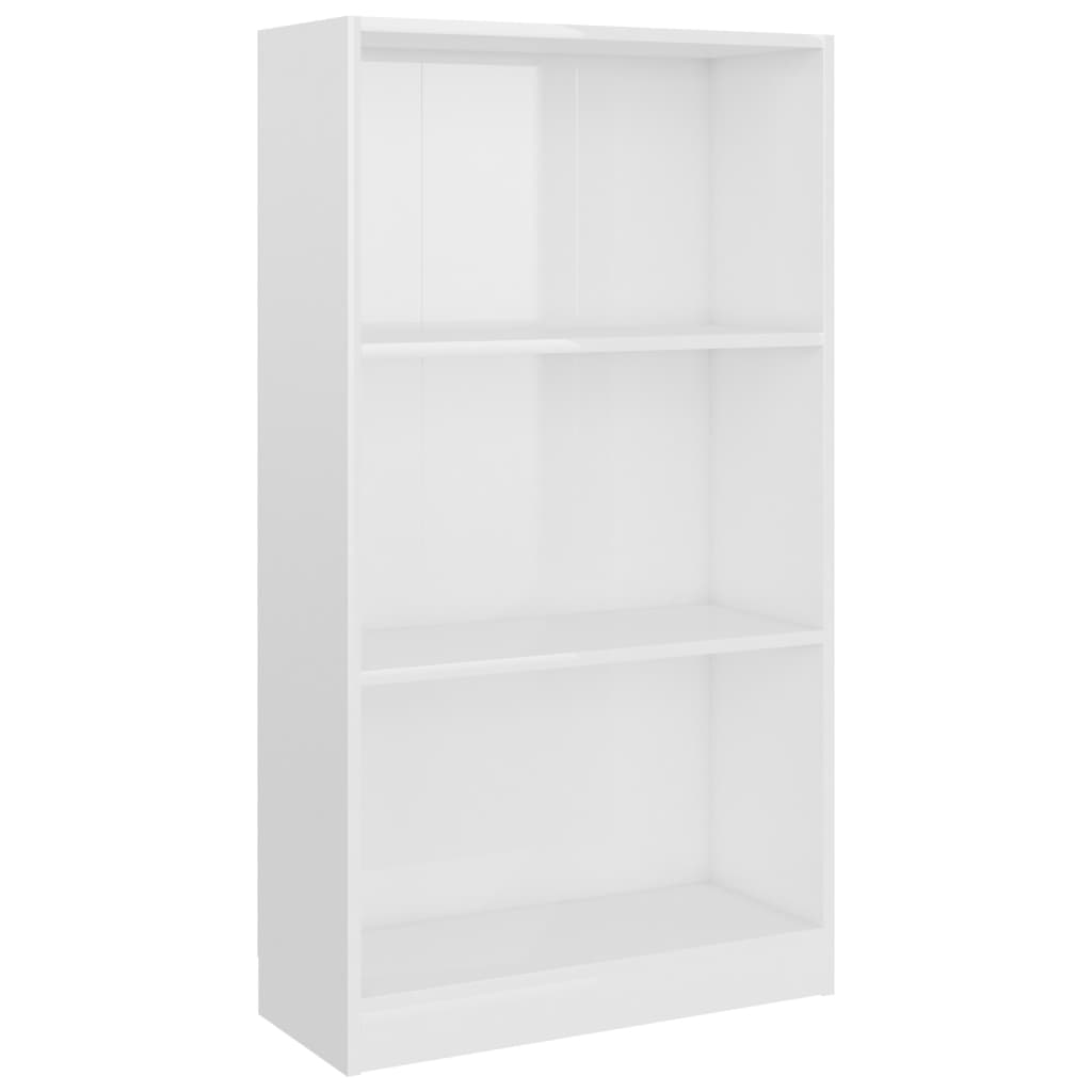 3-Tier Book Cabinet High Gloss White, Chipboard
