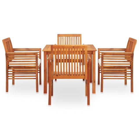 5 Piece Outdoor Dining Set with Cushions Solid Acacia Wood