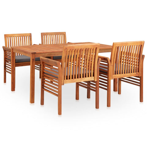 5 Piece Outdoor Dining Set with Cushions Solid Acacia Wood