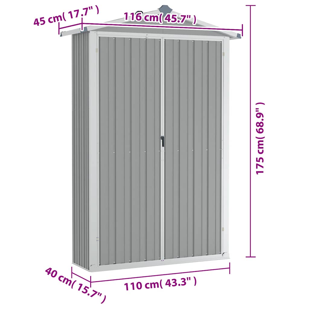 Steel Garden Shed 116x45x175cm Grey | Simpledeals