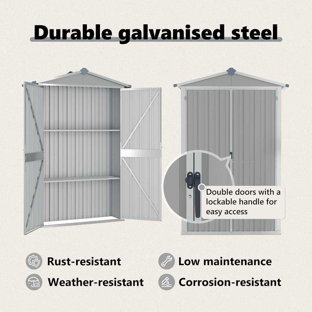 Steel Garden Shed 116x45x175cm Grey | Simpledeals