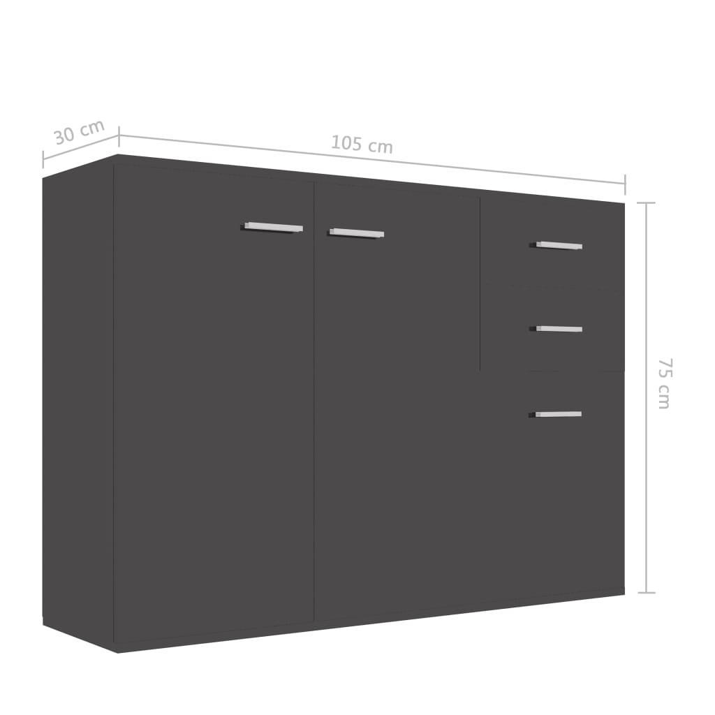 Sideboard High Gloss Grey 105x30x75 cm Chipboard
