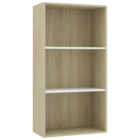 3-Tier Book Cabinet White and Sonoma Oak Chipboard